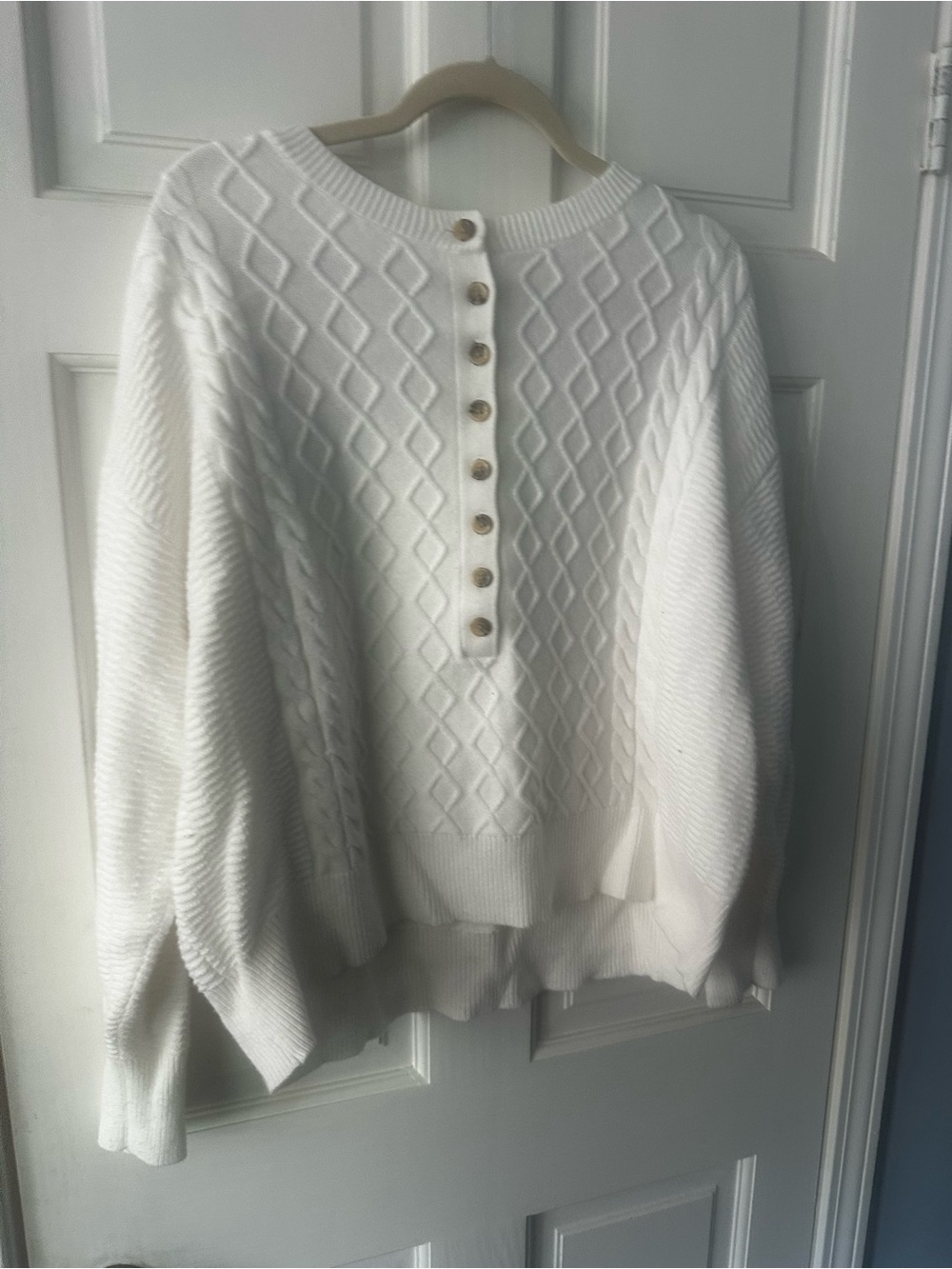 Ann Taylor Cream Diamond-Knit Button-Front Sweater